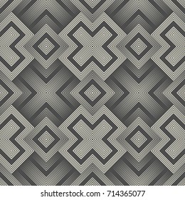 Seamless 3d Cross Pattern. Abstract Black and White Stripe Background. Vector Geometric Regular Texture. Abstract Ancient Crusader Ornament