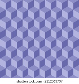 Seamless 3D cube shape pattern background. Color trend of 2022 very peri. Design texture elements for banner, template, card, cover, poster, backdrop, tile, wall. Vector illustration.