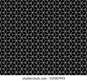 Seamless 3d cubes pattern. Abstract geometric fashion design. silver on black. Vector illustration. For fabric, wallpaper, interior, invitation