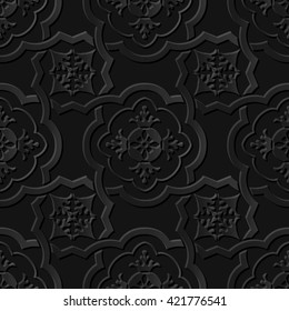 Seamless 3D dark paper cut art background 392 curve cross frame flower kaleidoscope
