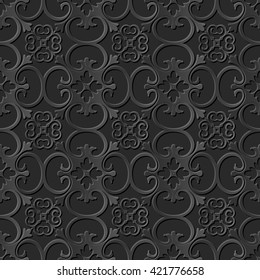 Seamless 3D dark paper cut art background 399 curve spiral cross flower
