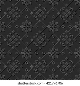 Seamless 3D dark paper cut art background 393 cross quare check flower
