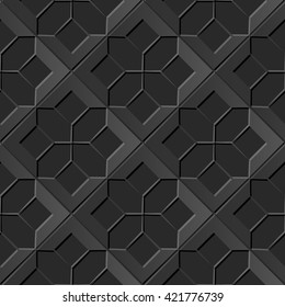 Seamless 3D dark paper cut art background 384 check star cross geometry
