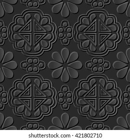 Seamless 3D dark paper cut art background 422 oriental triangle geometry flower
