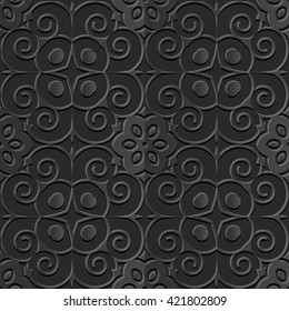 Seamless 3D dark paper cut art background 425 vintage round spiral flower kaleidoscope
