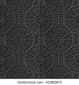 Seamless 3D dark paper cut art background 412 round cross leaf geometry chain
