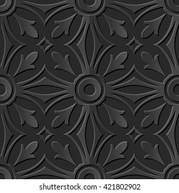 Seamless 3D dark paper cut art background 414 round cross curve kaleidoscope
