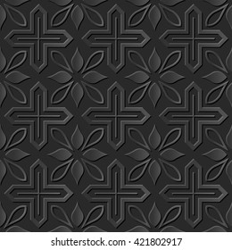 Seamless 3D dark paper cut art background 433 vintage cross geometry flower
