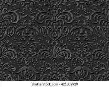 Seamless 3D dark paper cut art background 429 vintage nature leaf flower
