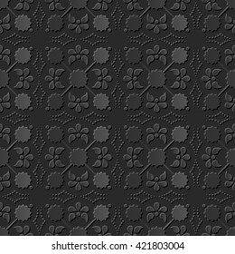Seamless 3D dark paper cut art background 437 vintage cross flower dot line
