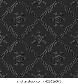 Seamless 3D dark paper cut art background 446 cross line flower

