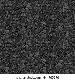 Seamless 3D dark paper cut art background 454 flower spiral curve stem
