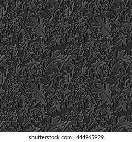 Seamless 3D dark paper cut art background 458 spiral leaf flower plant
