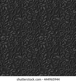Seamless 3D dark paper cut art background 450 garden spiral curve vine flower leaf
