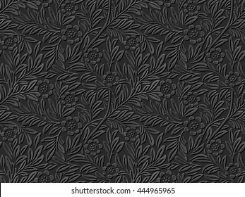 Seamless 3D dark paper cut art background 453 flower leaf plant
