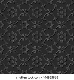 Seamless 3D dark paper cut art background 457 curve spiral round flower
