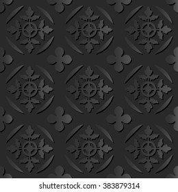 Seamless 3D elegant dark paper art pattern 009 Round Cross Leaf
