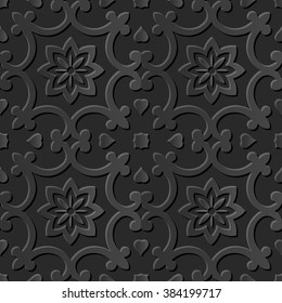 Seamless 3D elegant dark paper art pattern 014 Curve Spiral Flower

