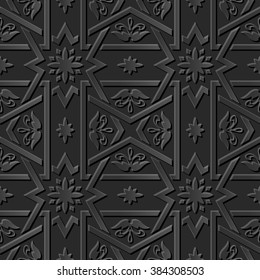 Seamless 3D elegant dark paper art pattern 021 Star Cross Frame Flower
