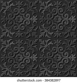 Seamless 3D elegant dark paper art pattern 036 Spiral Cross Plant
