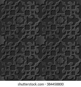 Seamless 3D elegant dark paper art pattern 058 Star Curve Cross
