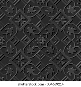 Seamless 3D elegant dark paper art pattern 074 Square Cross Flower
