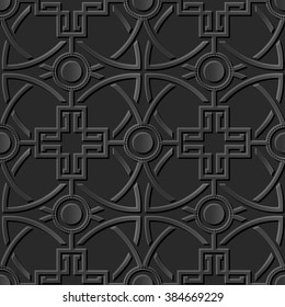 Seamless 3D elegant dark paper art pattern 071 Round Cross Rectangle
