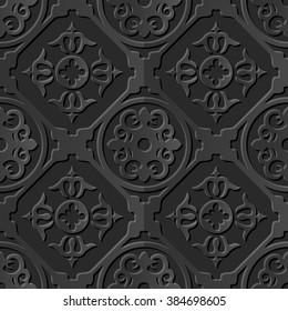 Seamless 3D elegant dark paper art pattern 090 Round Cross Kaleidoscope
