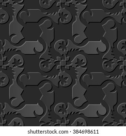 Seamless 3D elegant dark paper art pattern 082 Spiral Cross Flower
