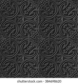 Seamless 3D elegant dark paper art pattern 084 Round Cross Kaleidoscope
