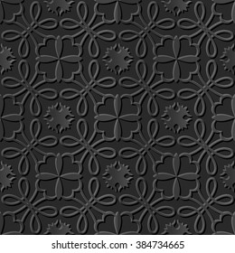 Seamless 3D elegant dark paper art pattern 098 Curve Cross Flower
