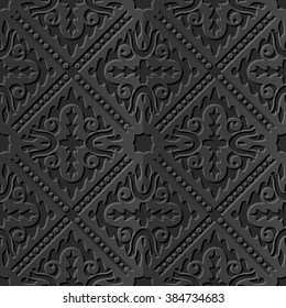 Seamless 3D elegant dark paper art pattern 096 Cross Wave Line
