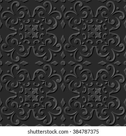 Seamless 3D elegant dark paper art pattern 103 Spiral Cross Kaleidoscope
