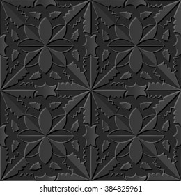 Seamless 3D elegant dark paper art pattern 117 Cross Curve Flower
