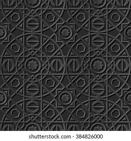 Seamless 3D elegant dark paper art pattern 113 Round Square Line
