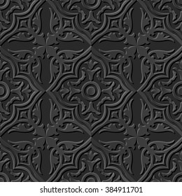 Seamless 3D elegant dark paper art pattern 138 Round Curve Cross Plant
