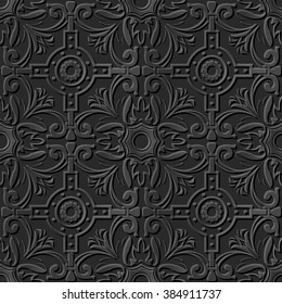 Seamless 3D elegant dark paper art pattern 128 Round Cross Flower
