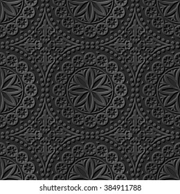 Seamless 3D elegant dark paper art pattern 136 Round Dot Flower
