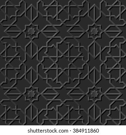 Seamless 3D elegant dark paper art pattern 126 Islam Star Cross Line
