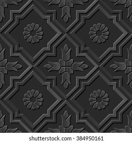 Seamless 3D elegant dark paper art pattern 142 Star Cross Flower
