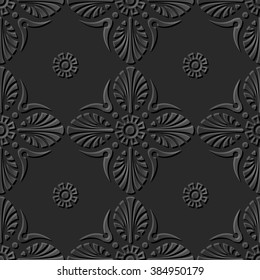 Seamless 3D elegant dark paper art pattern 147 Fan Round Flower
