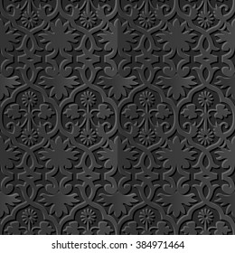 Seamless 3D elegant dark paper art pattern 153 Cross Spiral Flower
