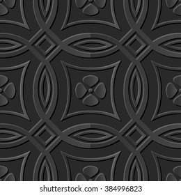 Seamless 3D elegant dark paper art pattern 176 Cross Round Flower
