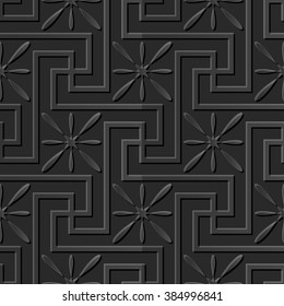 Seamless 3D elegant dark paper art pattern 165 Spiral Cross Flower
