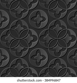 Seamless 3D elegant dark paper art pattern 179 Round Cross Leaf