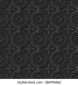 Seamless 3D elegant dark paper art pattern 169 Round Check Cross
