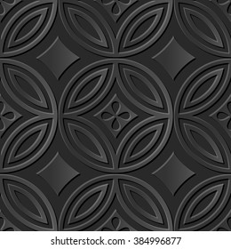 Seamless 3D elegant dark paper art pattern 164 Round Cross Flower
