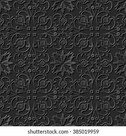 Seamless 3D elegant dark paper art pattern 184 Spiral Cross Flower

