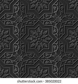 Seamless 3D elegant dark paper art pattern 185 Cross Spiral Flower
