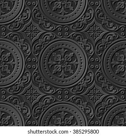 Seamless 3D elegant dark paper art pattern 197 Round Spiral Flower
